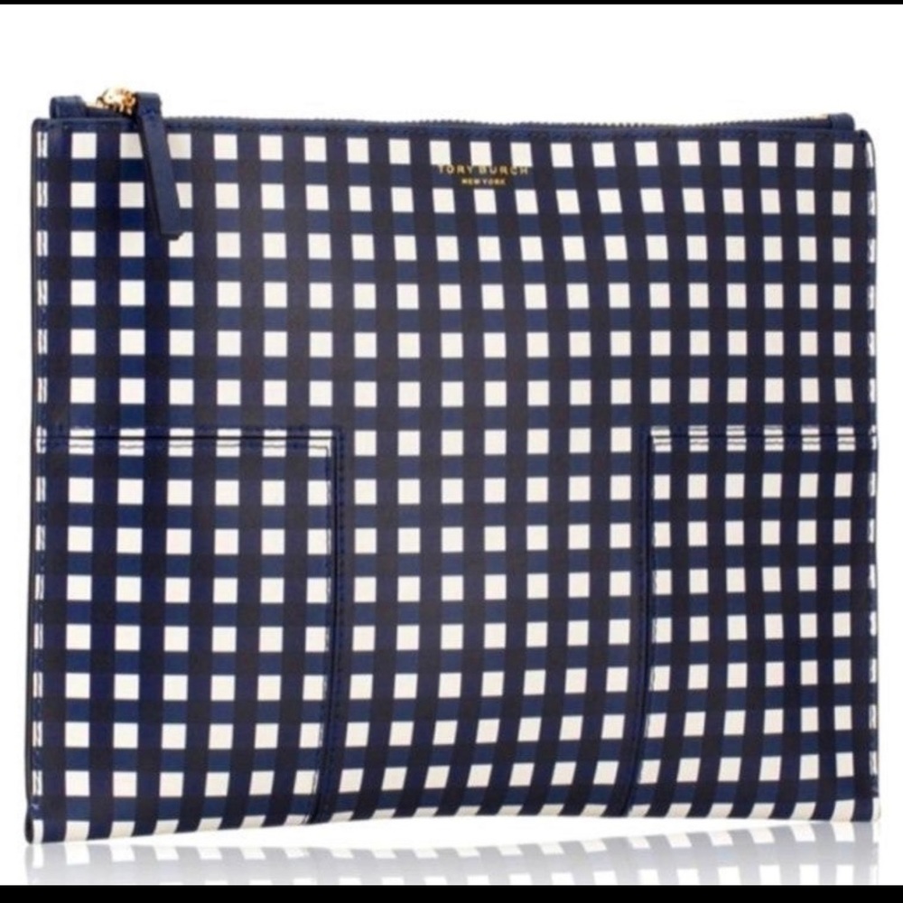 Tory Burch Block T plaid pouch / matching shoes size 9.5